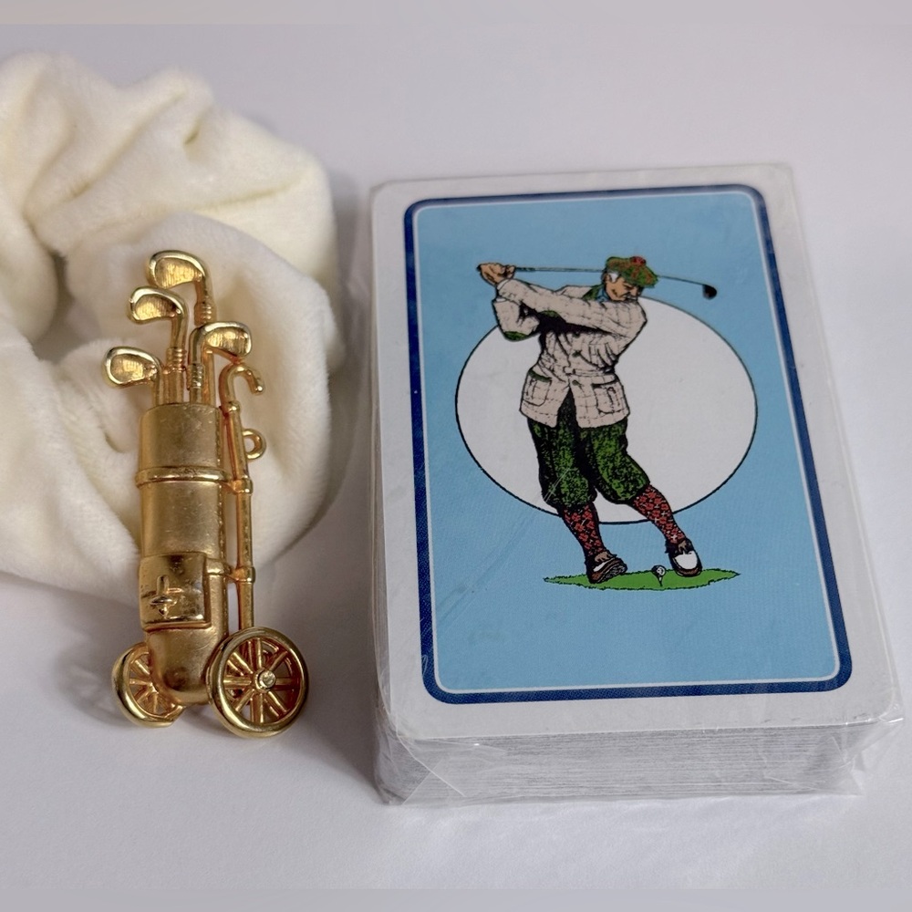 Gold Golf Bag Brooch with Playing Cards